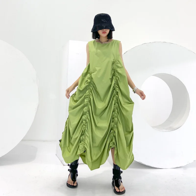 

Женское платье, новинка 2021, свободное Плиссированное летнее платье-трапеция с чайным перерывом, летнее платье, Длинные Платья-макси для жен...