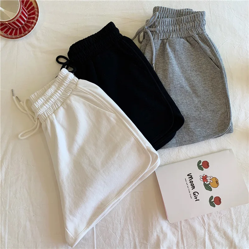 

Women's Cotton Shorts Summer Korean High Waist Casual Wide-Leg Shorts Student Loose Thin Sports Shorts Lady Elastic Short Pants