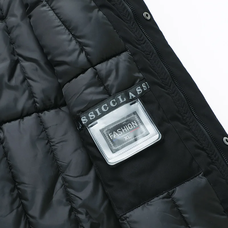 

Men's Winter Parka Hooded Long Sleeve Button Zipper Thick Warm Medium Length Wind Proof Washable Male Coat