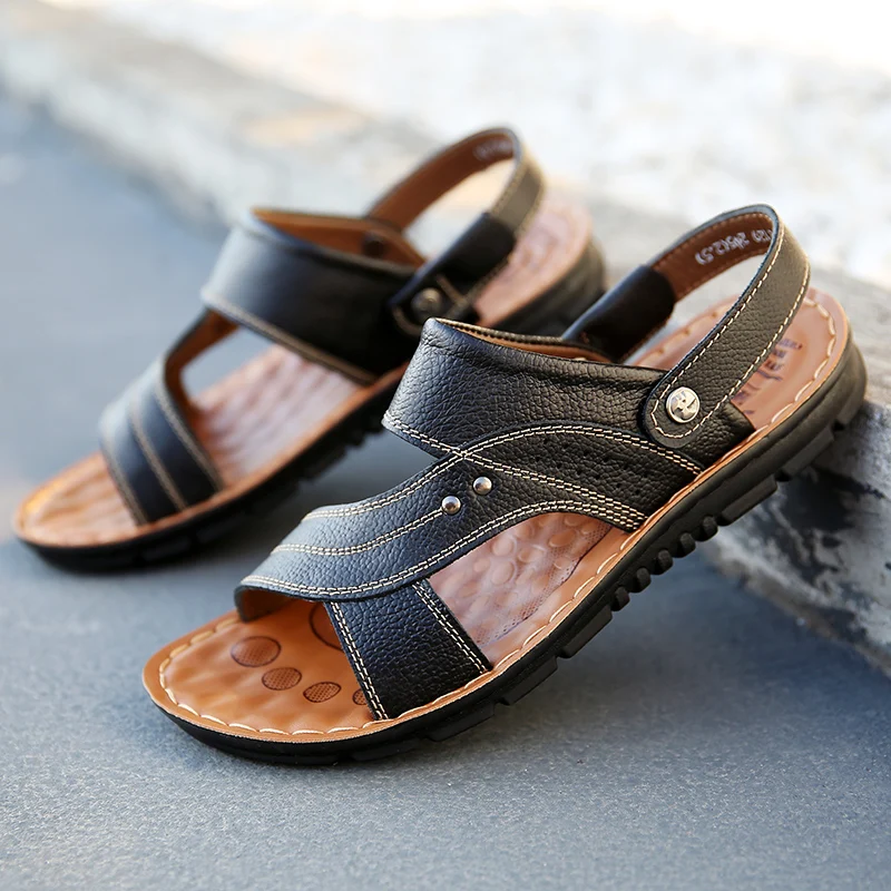 

2022 New Men Genuine Leather Sandals Summer Classic Gasual Slippers Comfortable Beach Shoes Roman Walking Footwear Big Size 48