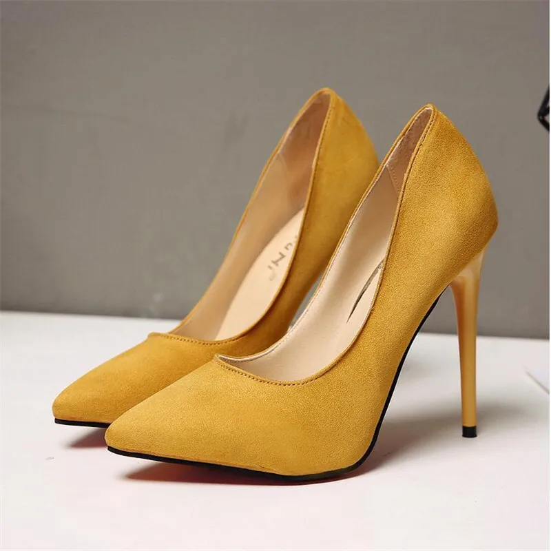 

2020 summer new suede stiletto heels solid color shallow mouth pointed single shoes set feet sexy prom wedding shoes 34-44 size