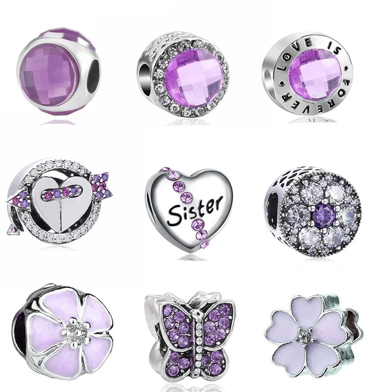 2 шт./лот фиолетовая сестра Вечная любовь Корона Шарм бусины Подходит для