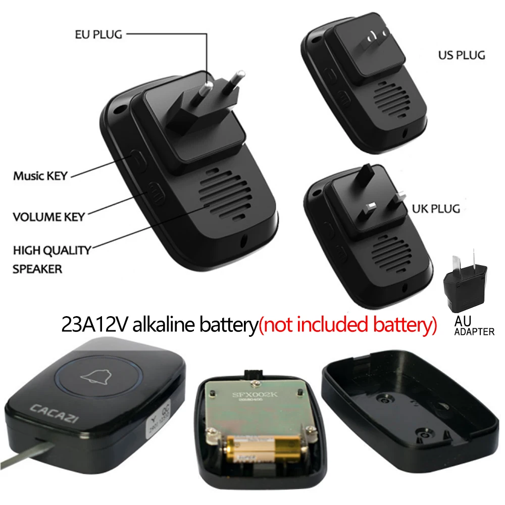 Беспроводной дверной звонок CACAZI водонепроницаемый 1 кнопка 6 приемников 300 м