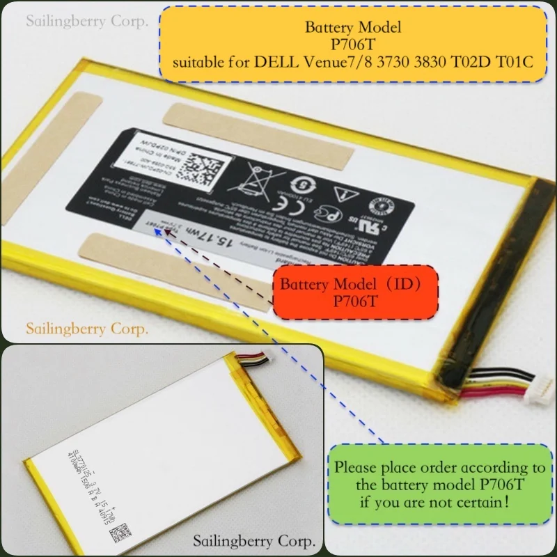 Встроенный аккумулятор подходящий для DELL Pad 3730 3830 T02D T01C с моделью аккумулятора P706T