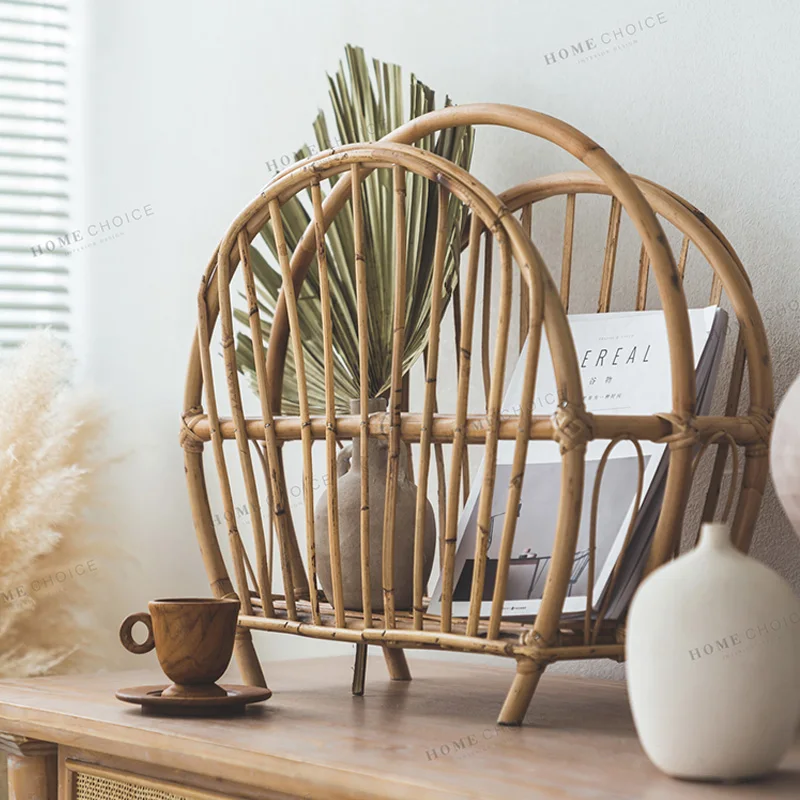 Koop Huishoudelijke Opslag Mand Organisator Handgemaakte Rotan Desktop Boek Opslag Rack Side Tafel Woondecoratie