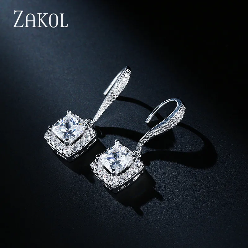 ZAKOL Trendy Square Shape Drop Earrings With Micro Cubic Zirconia Paved Women Jewelry For Party Gift FSEP2026 | Украшения и