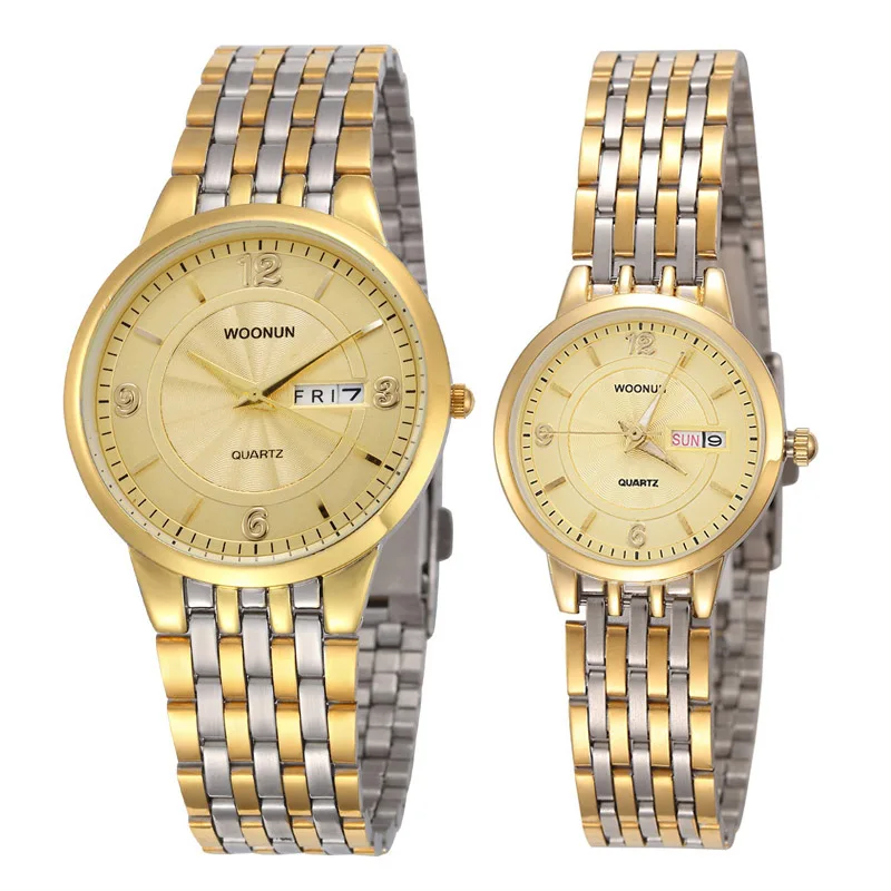 Fashion Clock Stainless Steel Calendar Quartz-Watches WOONUN Luxury Brand Couple Watches For Lovers Ultra Thin Watches Men Women