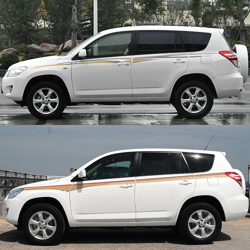 

Автомобильные наклейки 2 шт./лот, красочные полоски, наклейки на дверь и талию, автомобильные товары для Toyota RAV4 с поворотным сигналом, автомо...