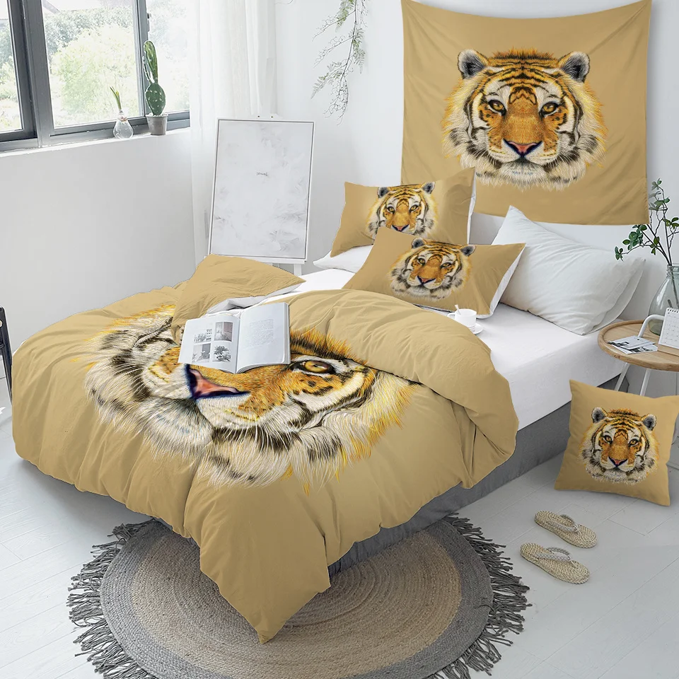 Постельные принадлежности Outlet Tiger комплект детской кровати King акварельный пододеяльник дикие животные домашний текстиль черный белый постельное белье роскошный комплект постельного белья