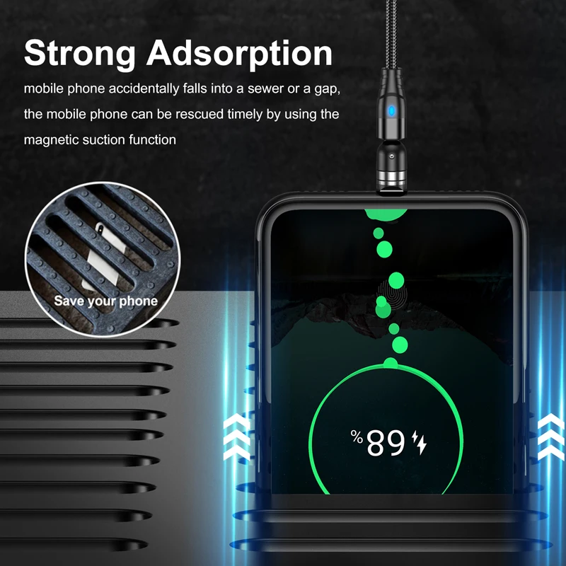 

BKSDMAN 540 Degree Roating Magnetic Cable Micro USB Type C Phone Cable For iPhone11 Pro XS Max Samsung Xiaomi USB Cord Wire Cabl