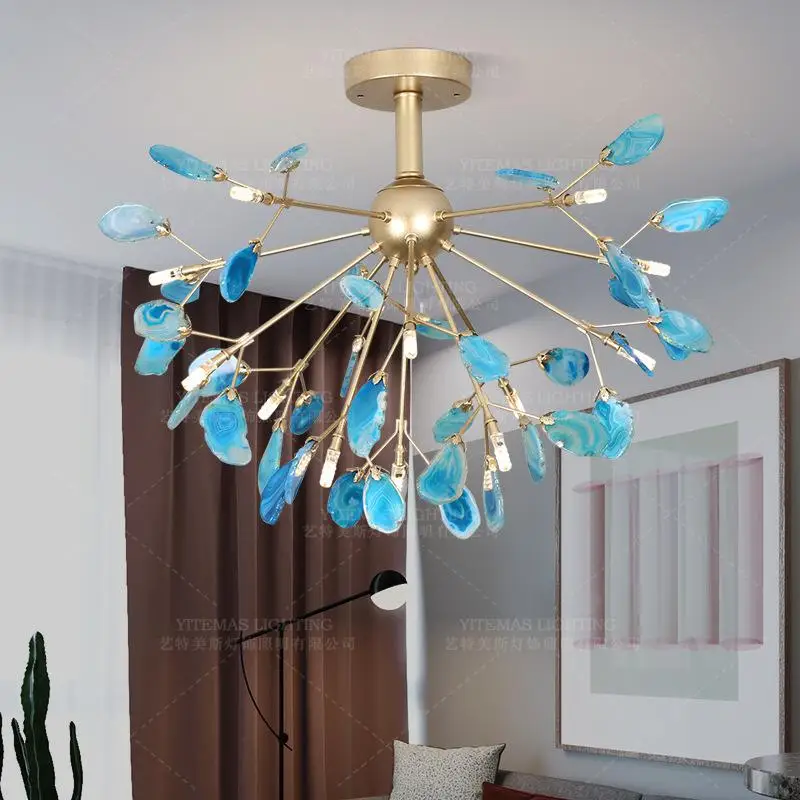 Синяя фиолетовая оранжевая зеленая серая желтая красная люстра из натурального