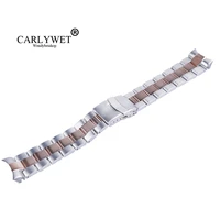 carlywet 22mm middle rose gold stainless steel wrist watch band replacement metal watchband bracelet double push clasp for seiko