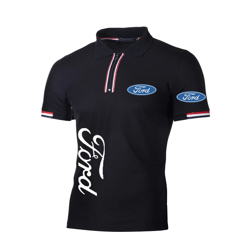 Рубашка-поло мужская однотонная в полоску хлопок принт логотипа автомобиля Ford