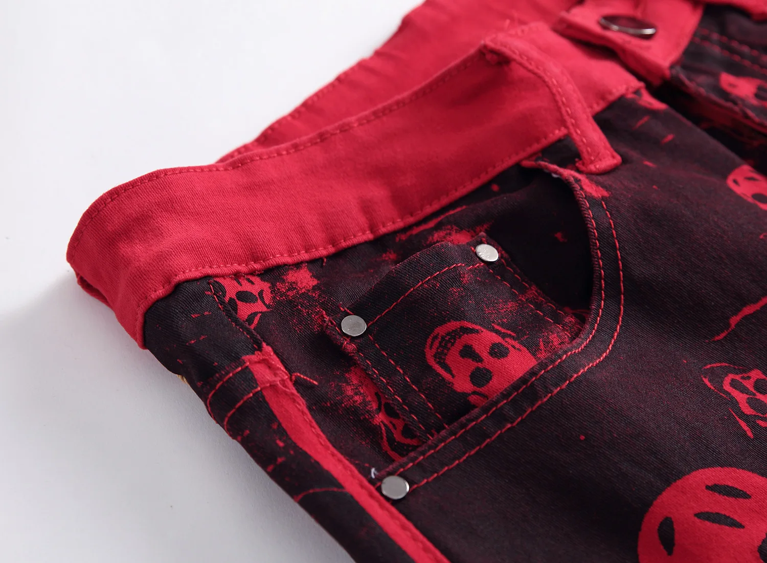 DIMI Male Slim Fit Red Denim Pants Long Trousers Autumn Mens Fashion Skeleton Skull Printed Night Club Personality Jeans