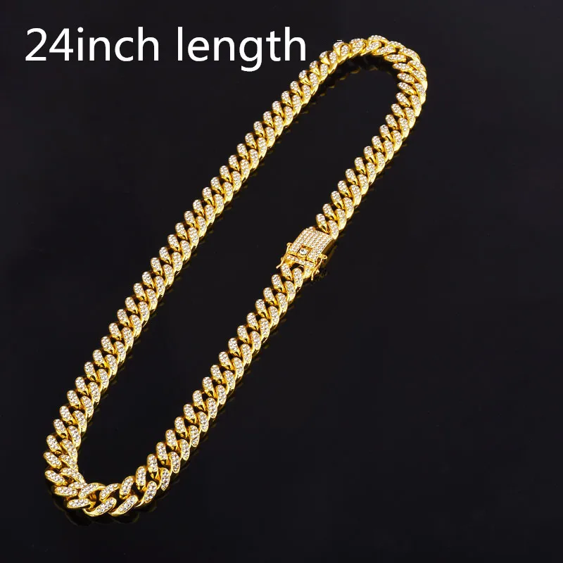 gold 24inch Мужская цепочка в стиле хип-хоп со льдом, ожерелье с кристаллами, CZ мужские кубинские цепочки, ожерелье, ювелирные изделия в стиле хип-хоп, подарки - Окраска металла: gold 24inch