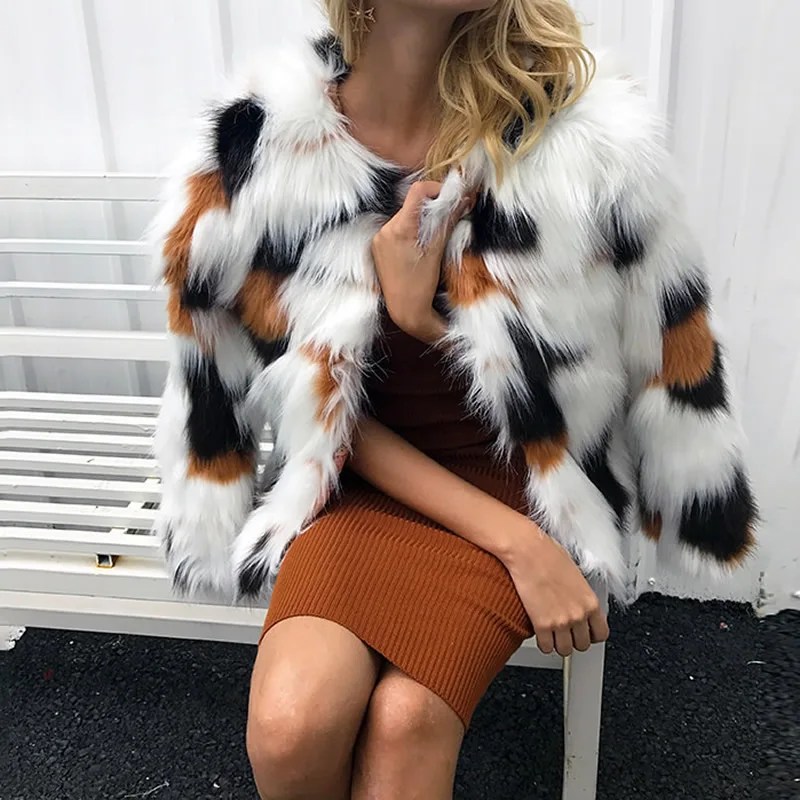 Пушистое меховое пальто для женщин пушистое теплое с длинным рукавом