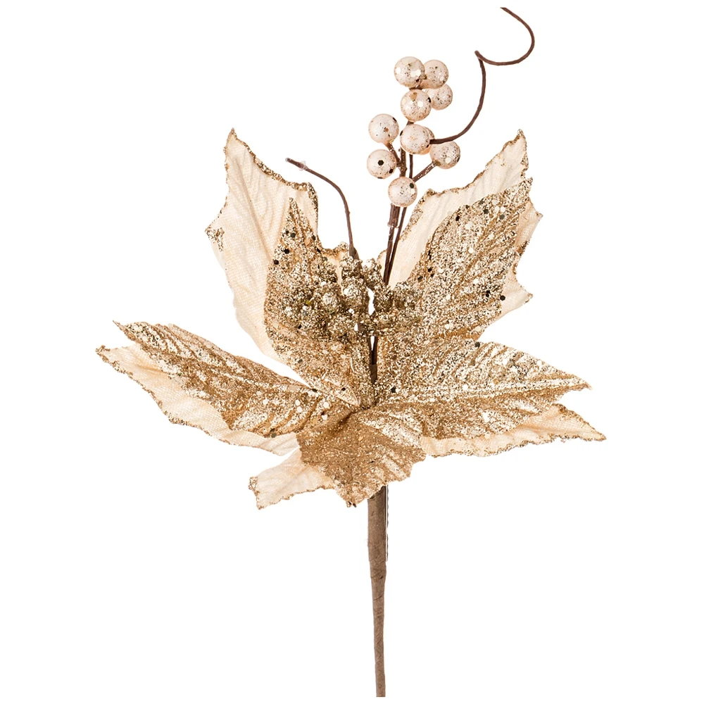 Цветок искусственный Пуансетия Длина 38 см на клипсе|Искусственные и сухие цветы|