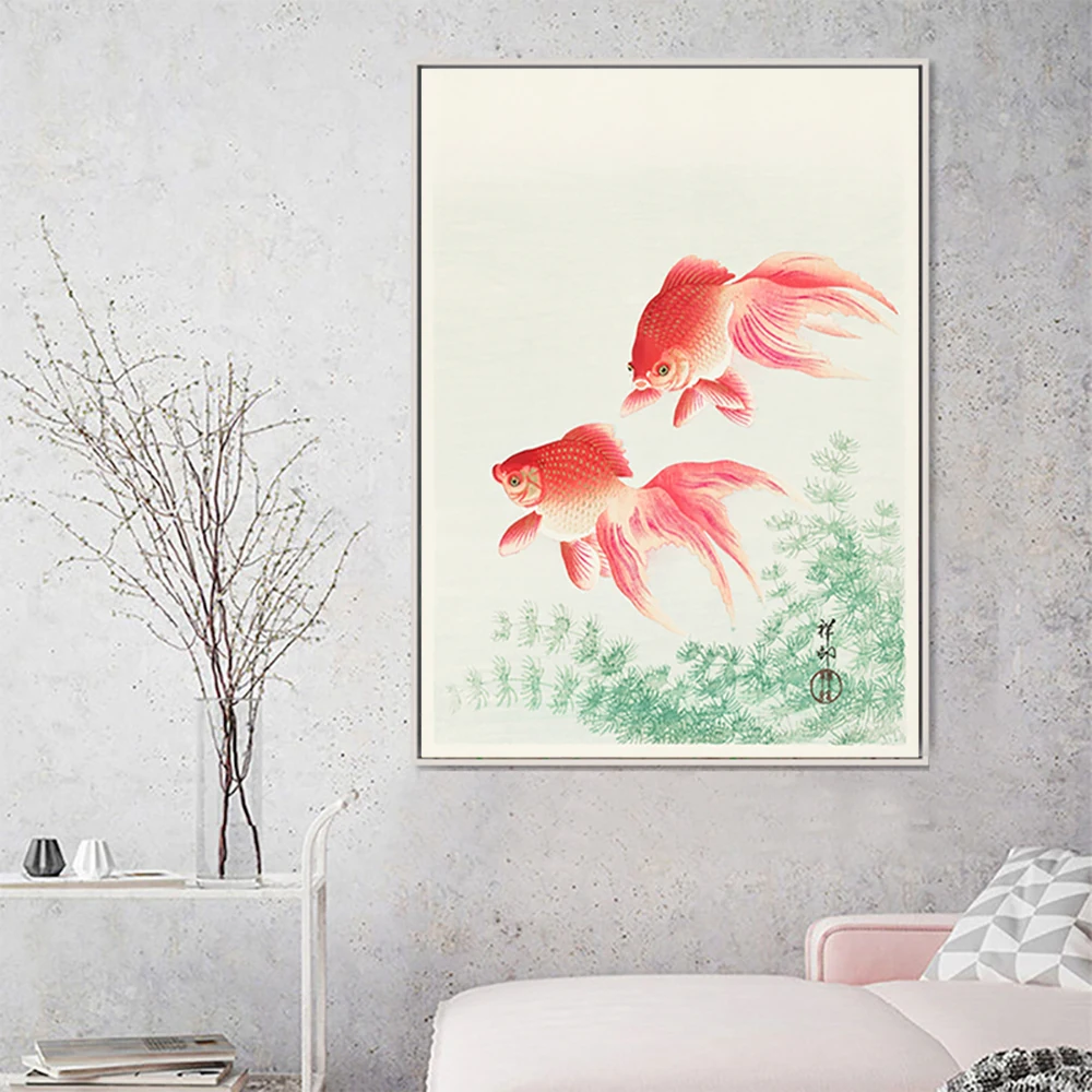 Золотая рыбка Охара Косона Утагава Ёсикадзу Японский Художник Постер Картина на Холсте Декор для Спальни Картины на Стену Домашний Декор.
