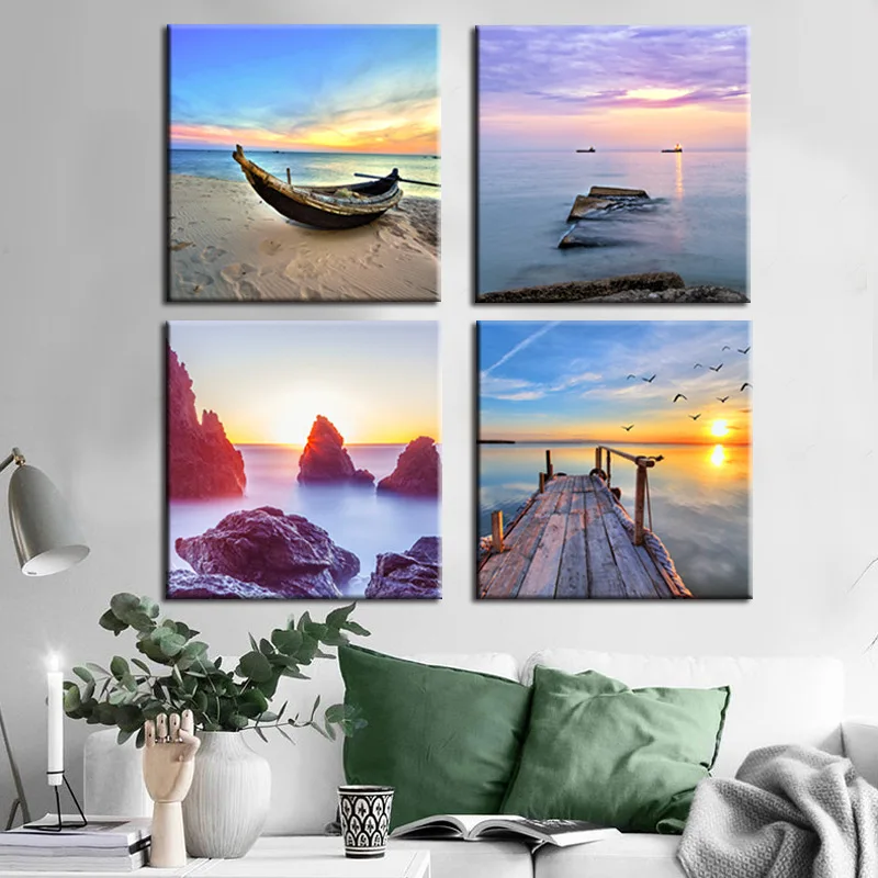 Настенная картина с изображением пейзажа заката пляжа | Дом и сад