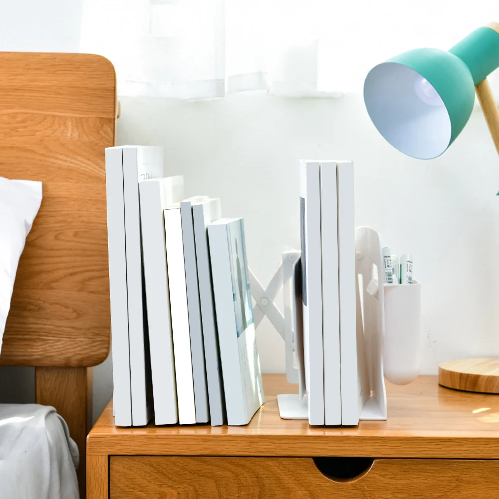 

Retractable Book Stand Bookshelf Stationery With Pen Holder Desktop Organizer Multi Compartments Home Office Adjustable Bookend