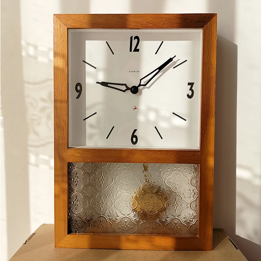 

Newest Living Room Solid Wood Wall Clock Retro Luxury Bedroom Silent Desktop Pendulum Clock Wooden Table Clock Home Decoration
