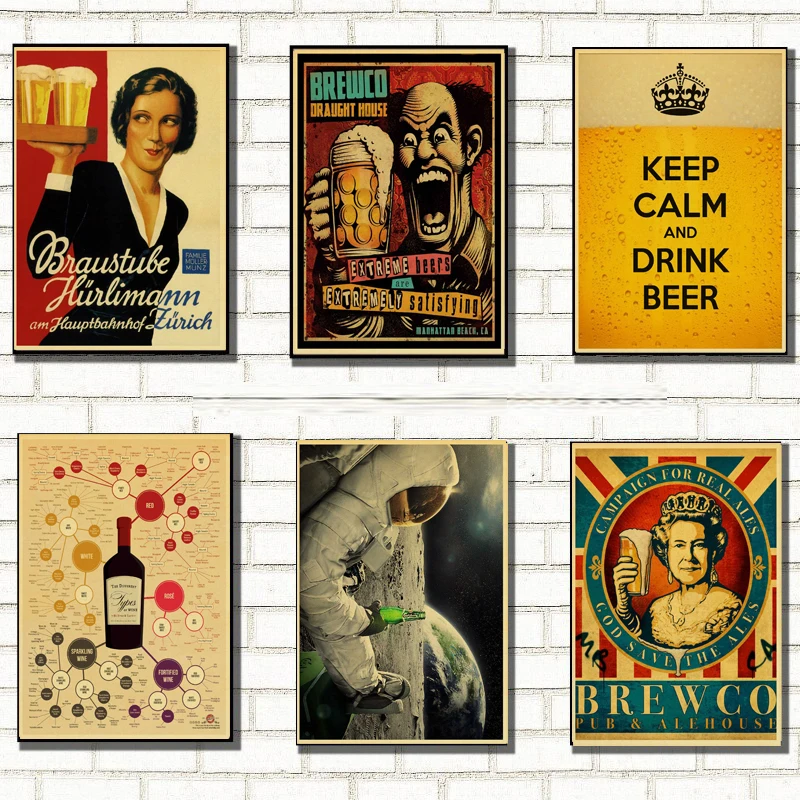 

Funny Beer Retro Poster Home Furnishing Decoration Kraft Game Poster Drawing Painting Wall Stickers Bar Sticker