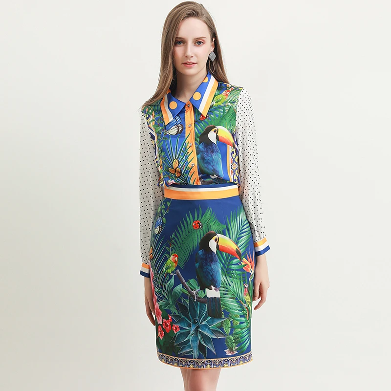 Весна 2020 2 предмета женские комплекты с принтом высокое качество модные рубашки