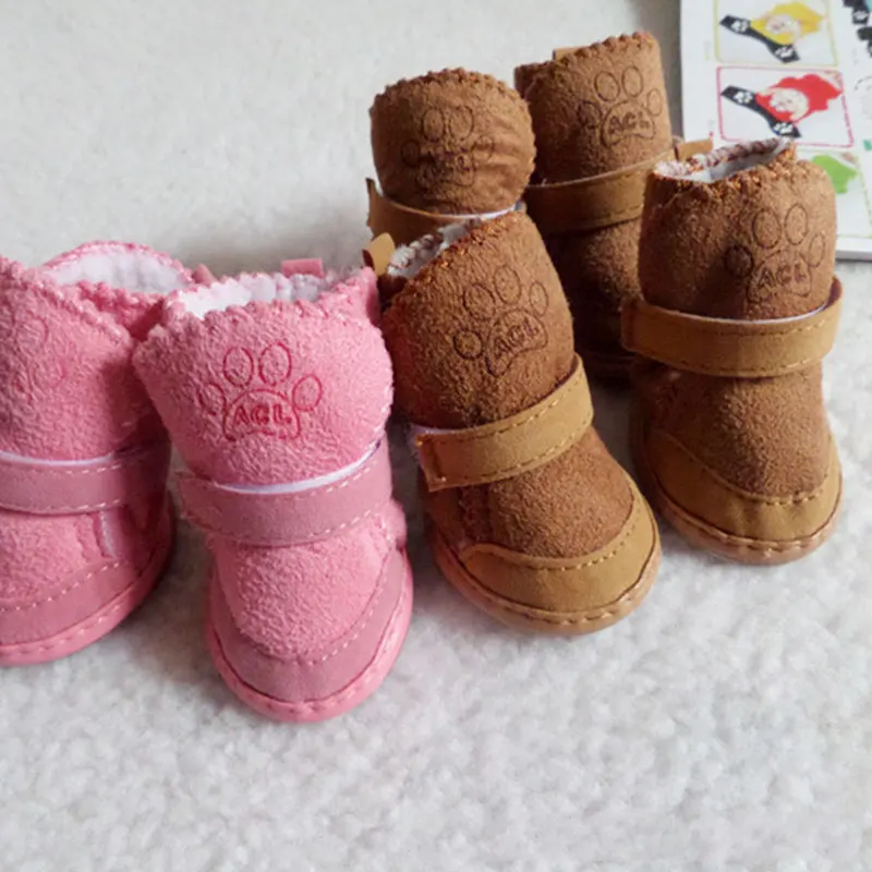 

4Pcs/Set Winter Warm Shoes for Dogs Cute Non-slip Dog Boots Snow Walking Puppy Sneakers Pet Supplies Dress up Dog Shoes