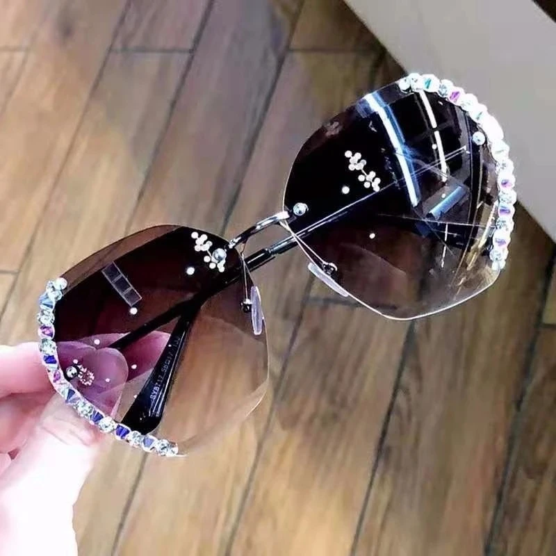 

rhinestone crystal rimless sunglasses women 2021 ladies fashion diamond sun glasses retro frameless bling oculos de sol feminino