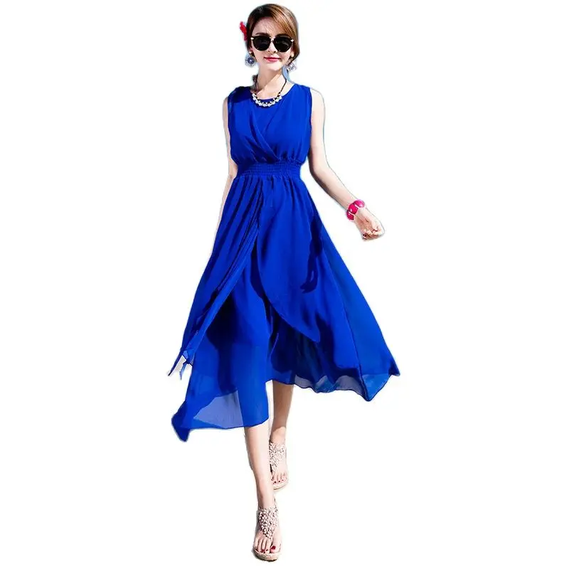 Женское шифоновое пляжное платье без рукавов ТРАПЕЦИЕВИДНОЕ ПЛАТЬЕ Бохо с