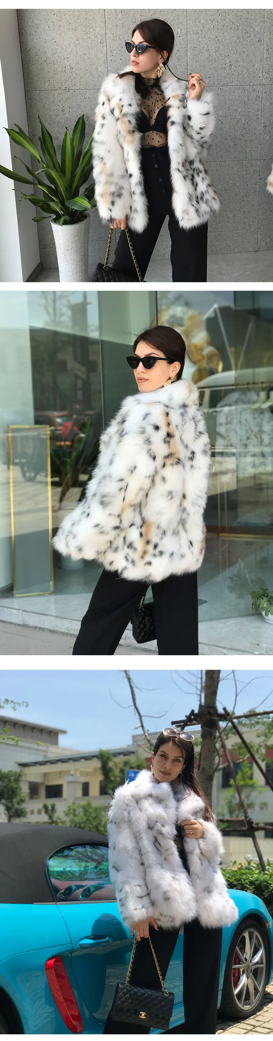 EIFURKOP Sexy Fashion Leopard Pattern Real Fox Fur Coat with big Collar Women Natural Fox Fur Jacket Long Sleeves WarmFur Coats