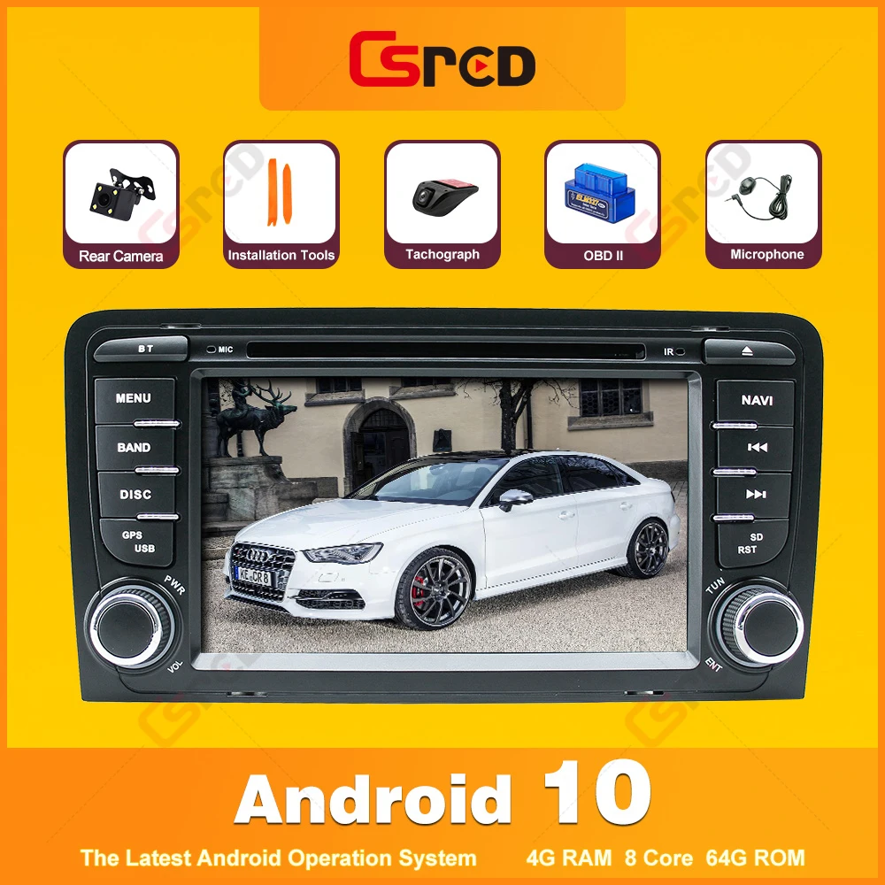 

Csred Android 10 Auto Radio For Audi A3 S3 8P RS3 8P1 Sportback Multimedia Player GPS Navigation DVD Player Stereo Head Unit New