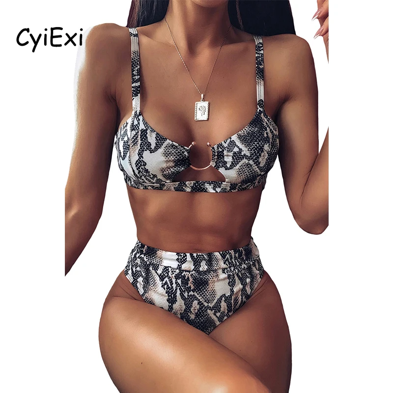 

CyiExi Snake Print High Waist Bikini Sets Women Push Up Sexy Swimsuit 2 Pieces Summer Beach Bathing Suit Maillot De Bain Femme
