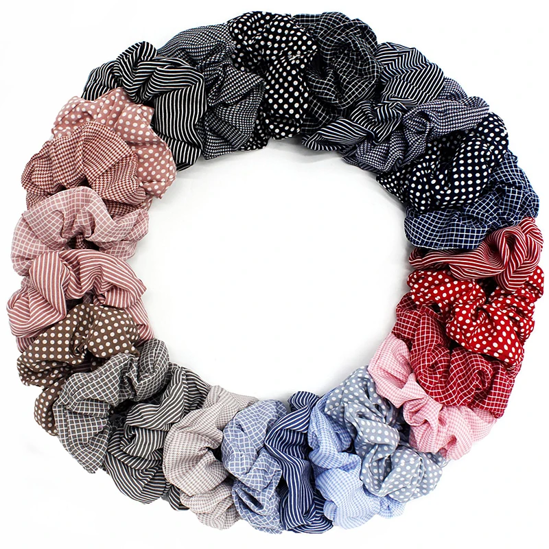 

Q Striped Plaid Dot Houndstooth Elastic Rubber Band Ponytail Holder Girls Women Scrunchies Headwear Headdress Hair Accessories