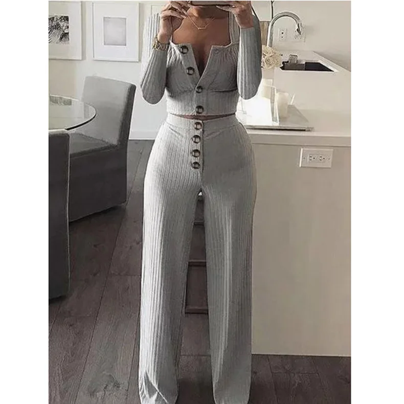 

Women Tracksuit 2 Piece Set Long Sleeve Cardigan Slim Button Casual Set Sweater Top Elastic Waist Pant Knitted Suit Women Coat