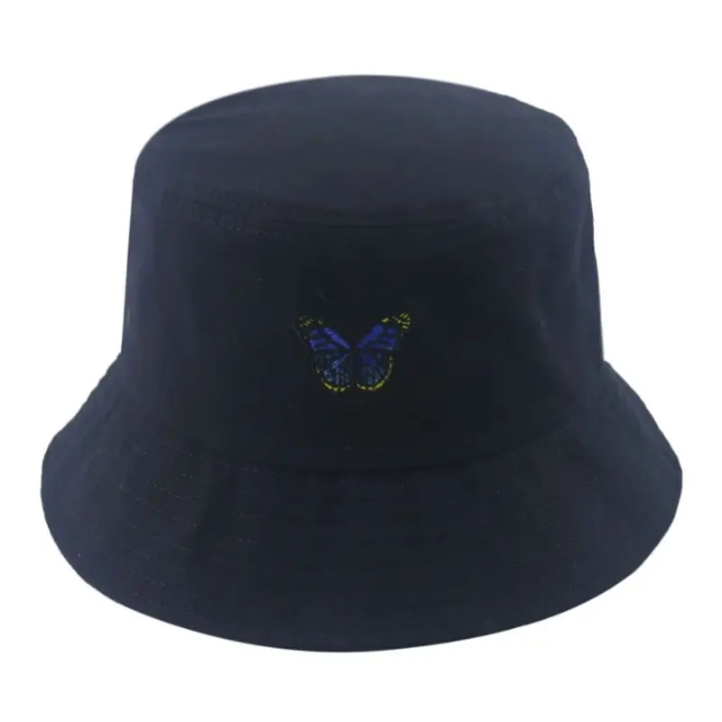 

Korean Women Men Summer Butterfly Embroidery Bucket Hat Short Brim Sunscreen Harajuku Hip Hop Panama Fisherman Cap