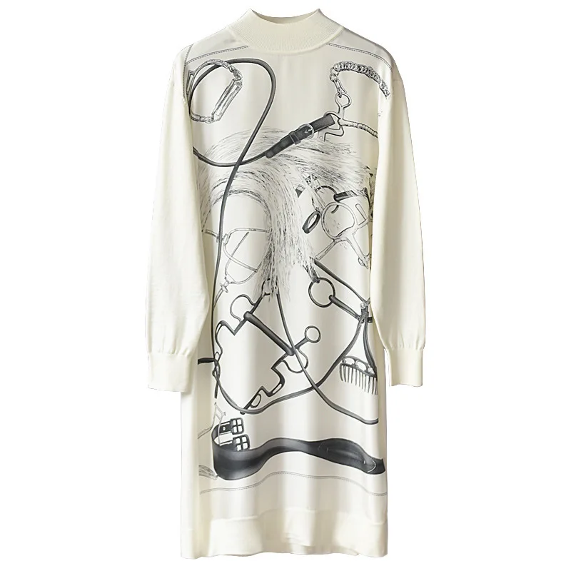 

New joining together dress turtleneck wool long sleeve knit dress loose women fall and winter