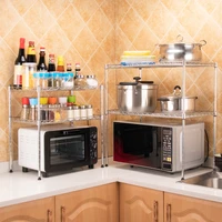 1 pcs kitchen accessories household appliances microwave oven storage shelf double layer adjustable rack multifunctional