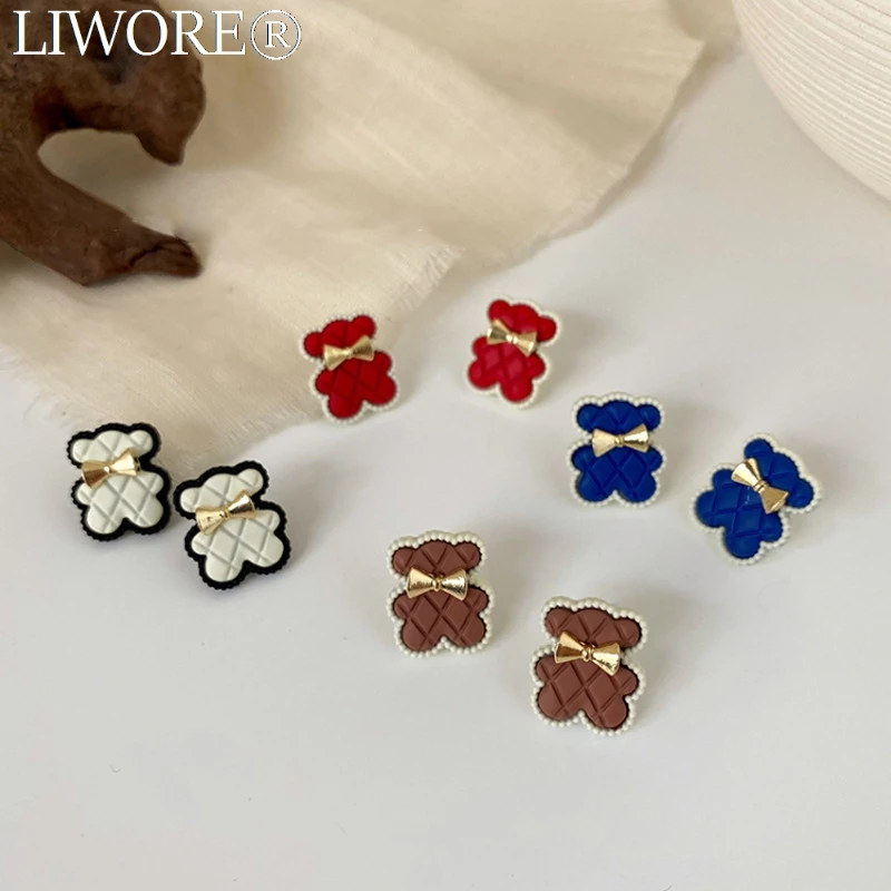 

Liwore Fashion Bear Ear studs Earrings For Women Cute Gold Blue Earrings Female Jewelry Birthday Gift Accessories