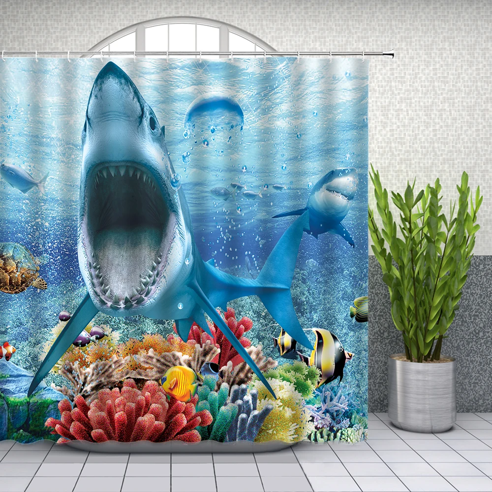 Занавеска для душа Terror Shark s занавеска с океанскими животными рыбками подводный