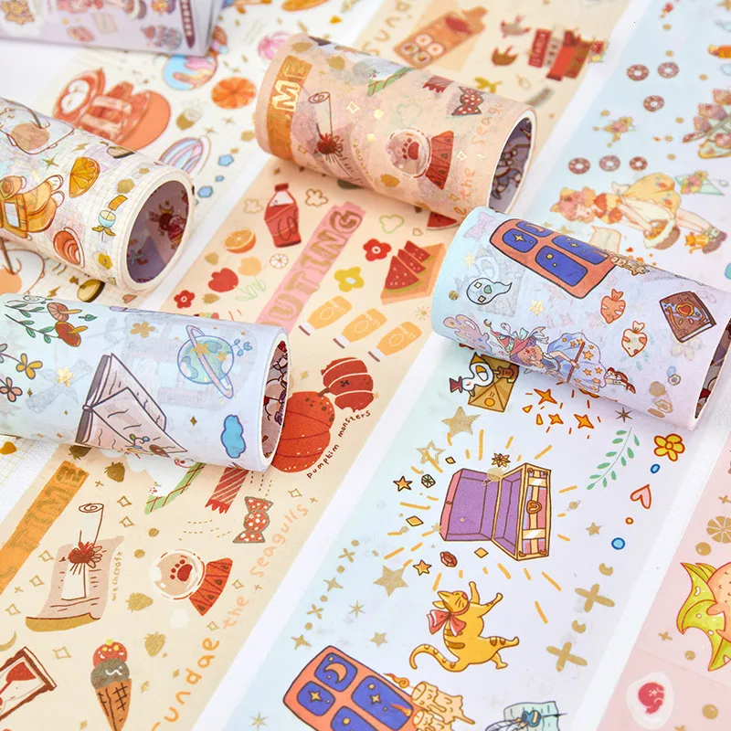 

Creative Gold Stamp Masking Tape Cute Washi Tape Sticker Scrapbooking Surprise Blind Box Kawaii Decorative DIY Photo Album Decor