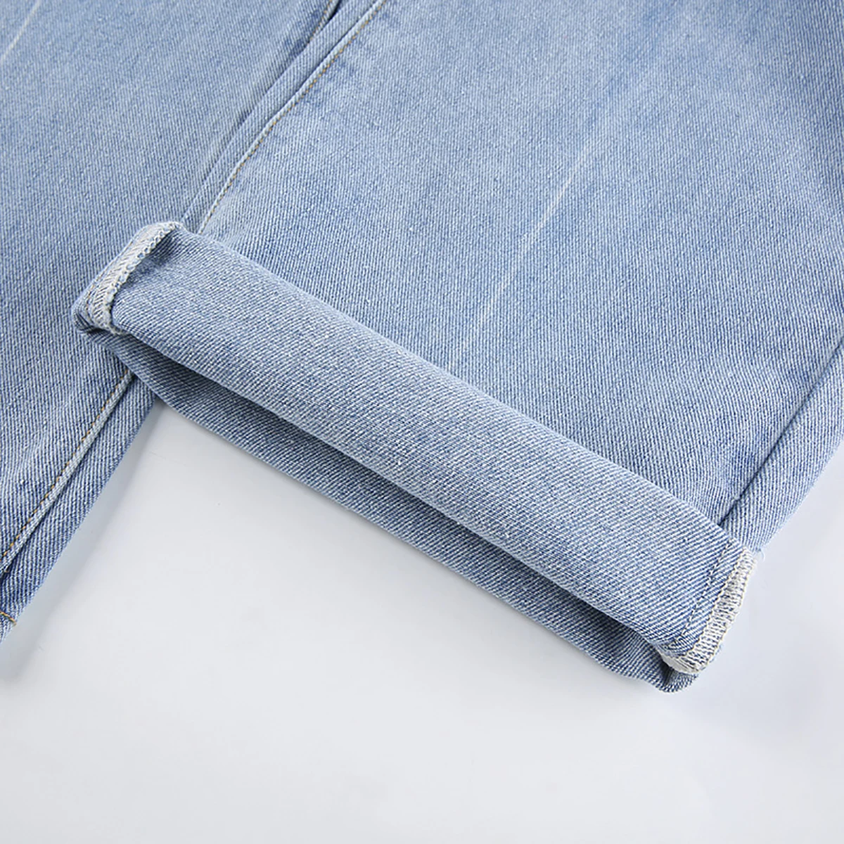 

2021 Spring Blue With Holes Frayed White Line Jeans Women's Commuter Hipster Fashion Special High Waist Wide Leg Pants