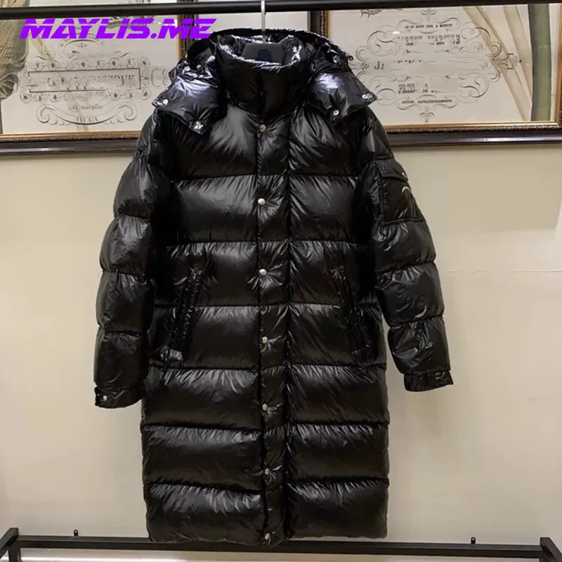 

Мужской длинный пуховик на белом утином пуху, черная свободная утепленная куртка с капюшоном, зима 2021