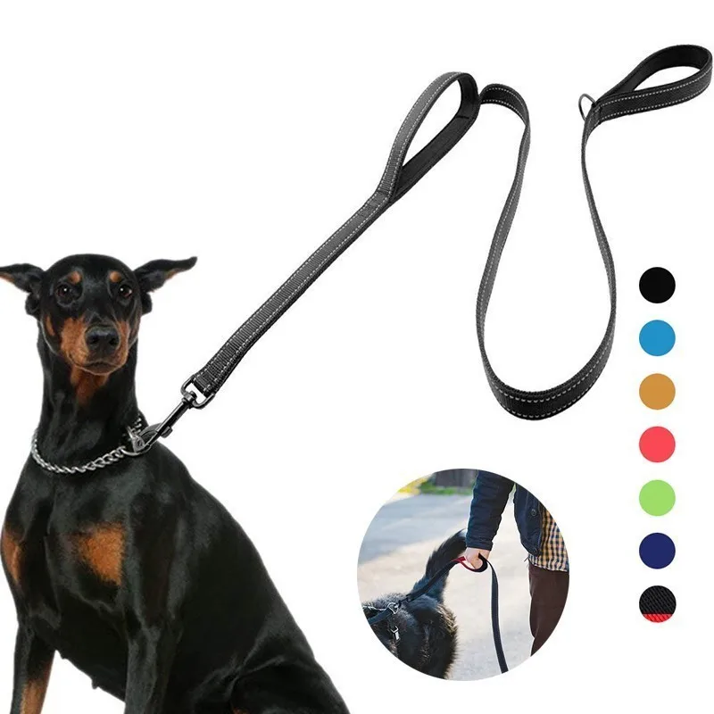 

Reflective Padded Dog Leash Two Handle Durable Small Medium Large Dog Pet Training Leash Nylon Lead 4 Colors Pet Supplies