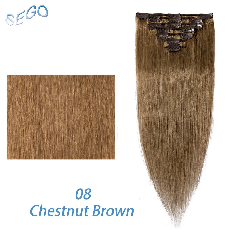 #8 SEGO 1"-22" 70 г Прямой зажим синтетических Пряди человеческих волос для наращивания фабричного производства-Реми 7 шт./компл. бразильский волос чистый и фортепиано Цвет - Цвет: #8