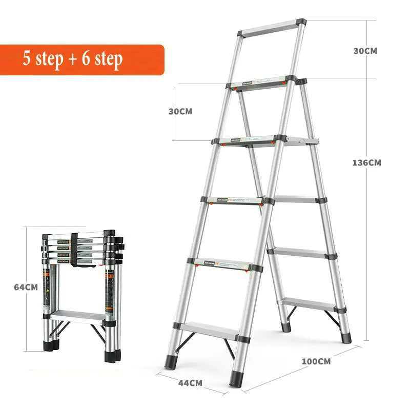 5 step + 6 step Aluminum alloy multi-function telescopic ladder household folding herringbone ladder elevator engineering ladder