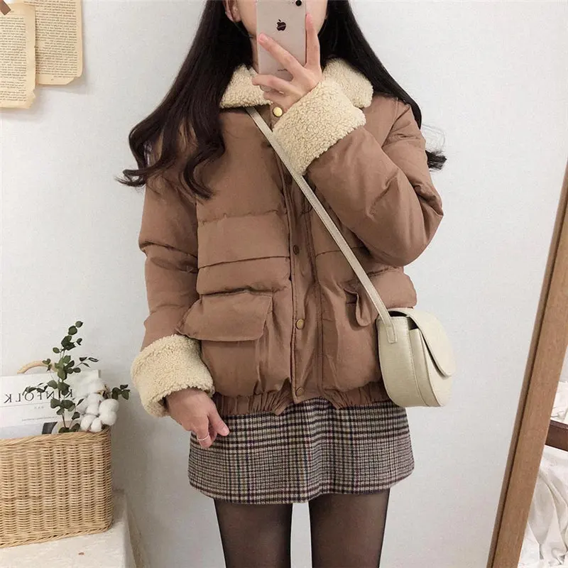 

Alien Kitty Oversize Casual Patchwork Office Lady All-Match Cotton-Liner Cute Outwear Loose Thicken Sweet Women Warm Coat
