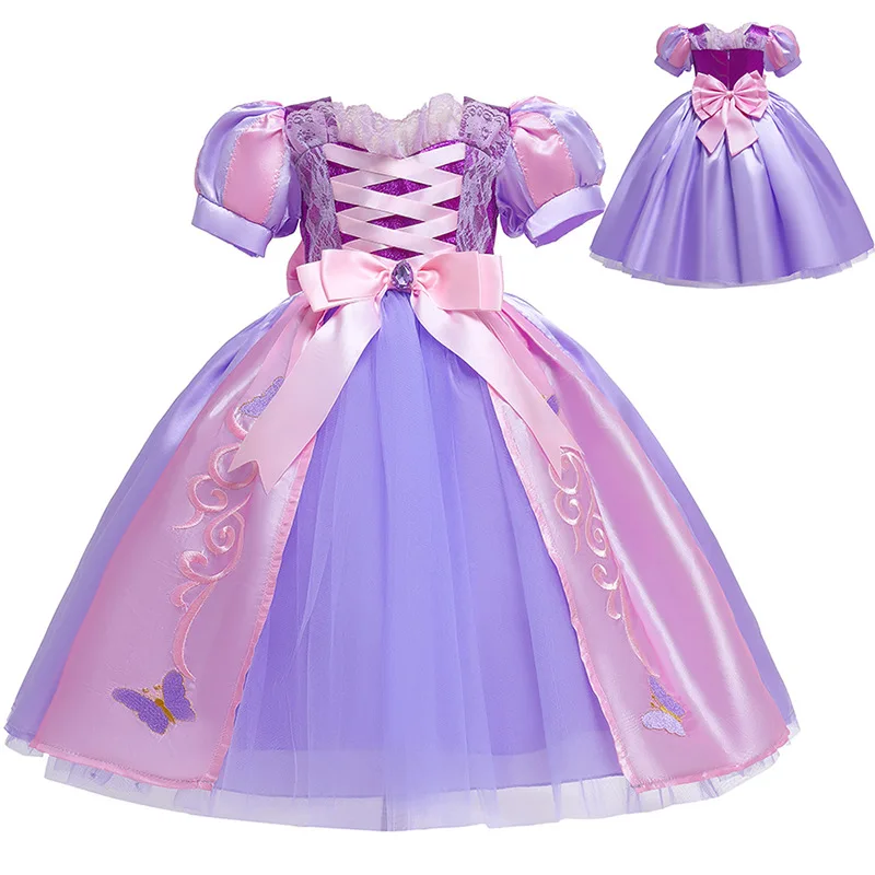 Christmas Dress For Kids Girl Long Puff Sleeve Princess Formal Dress Ribbons Bow Ball Gown 2022 Spring Children Clothes 1-10Year