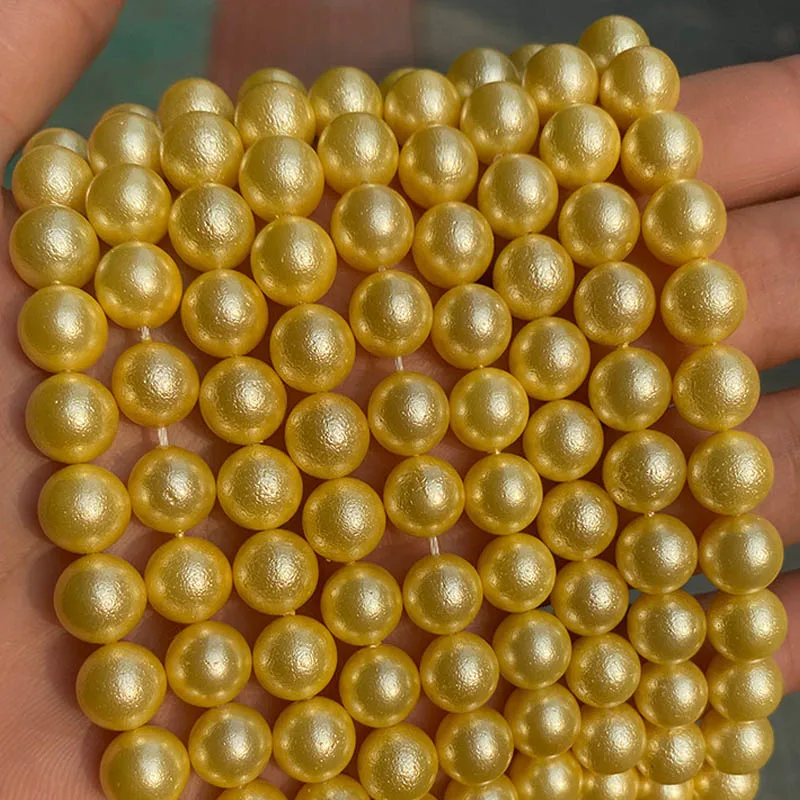 

6/8/10/12mm Cotton Pearl Frosted Shell Beads Gold/White/Pink/Yellow Round Loose Shell Bead DIY Jewelry Accessories Strand 15''