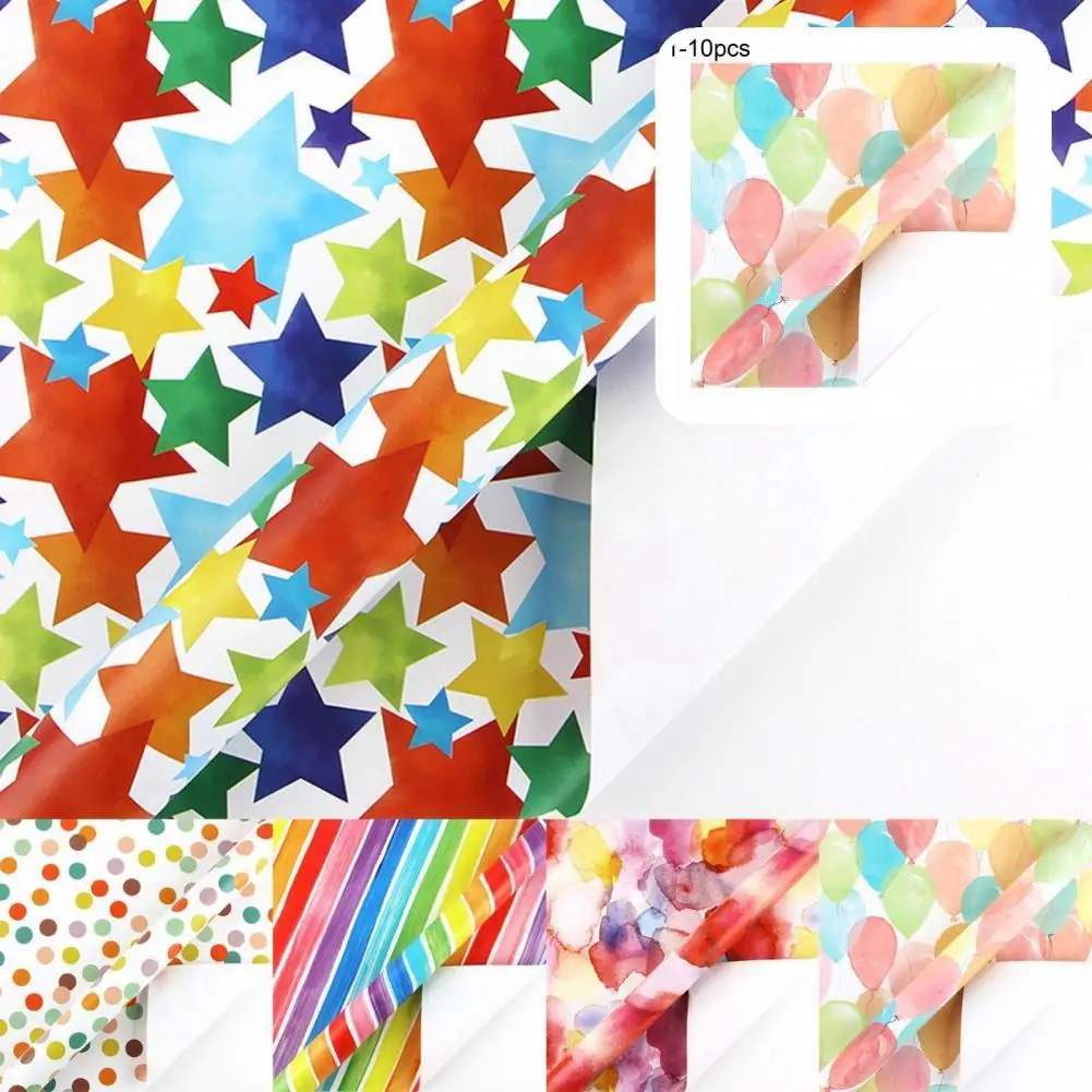 

10 шт./компл. Полезная бумага для упаковки рождественских подарков «сделай сам», долговечная декоративная бумага для подарков, принт радужно...